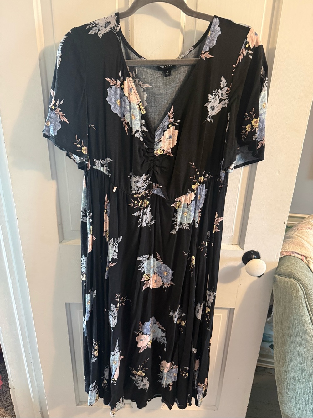torrid Black Floral V-Neck Midi Dress with Pastel Blooms